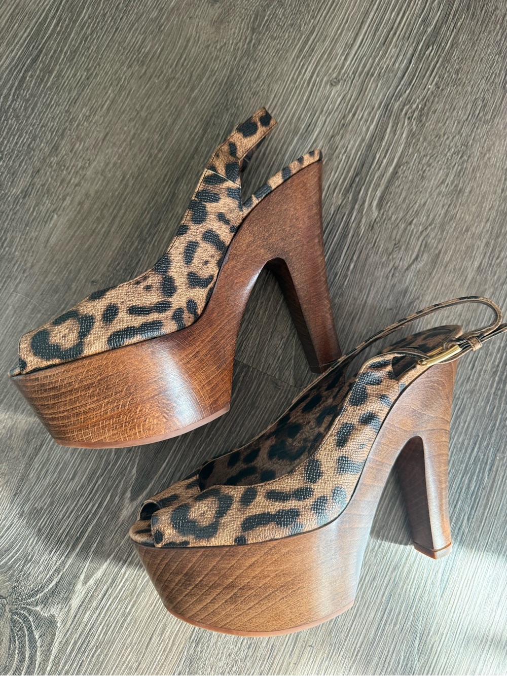 Dolce & Gabbana Leopard Print Platform Slingback Heels - Brown